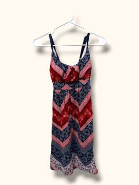 Allison Brittney Dress Womens S Red Navy Paisley Chevron Spaghetti Strap Summer